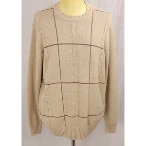 Dockers Men's Beige Sweater L Cable Knit Pullover Brown Striped Box Pattern VTG